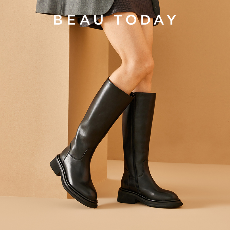 Sewing Zipper - BEAUTODAY Long Boots Women Calfskin Leather