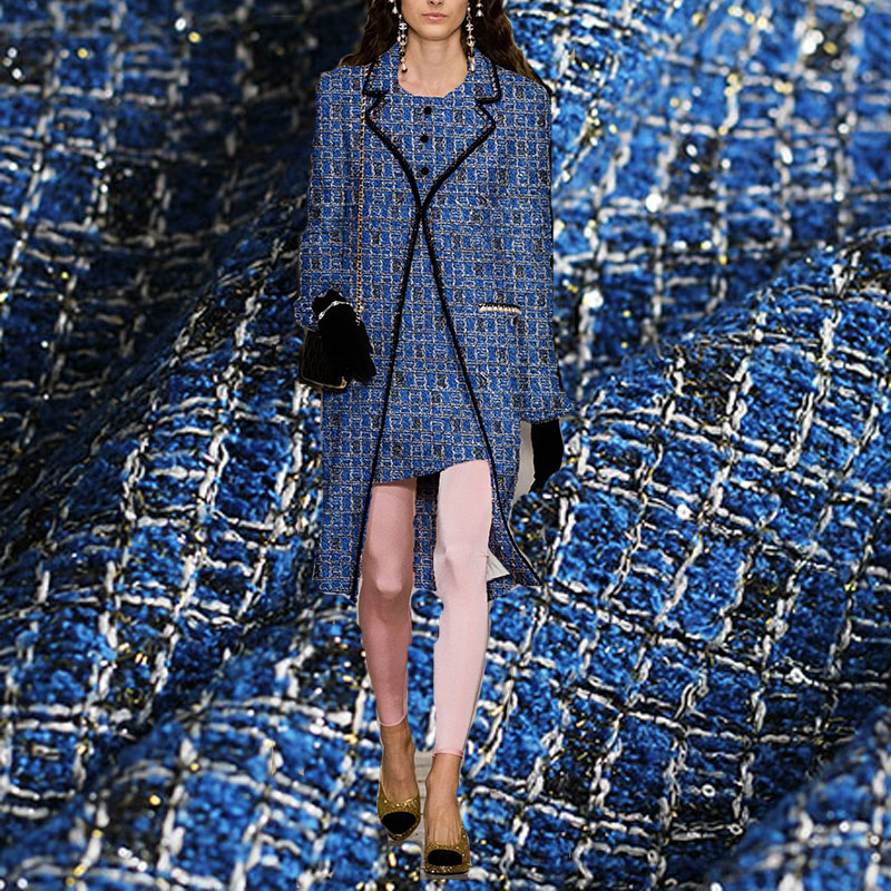 Sewing Tweed - Blue Color Lattice Pattern Yarn-Dyed Braided