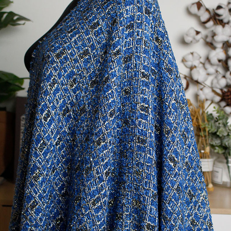 Blue Color Lattice Pattern Yar - Sewing Tweed incelemesi ve fiyatı