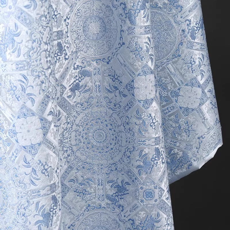 Sky Blue Jacquard Sewing Fabri - Vintage Sewing Textile incelemesi ve fiyatı