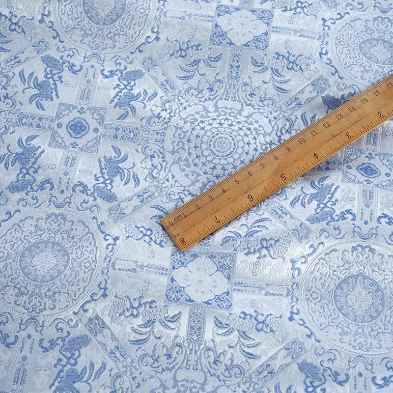Sky Blue Jacquard Sewing Fabri - Vintage Sewing Textile incelemesi ve fiyatı