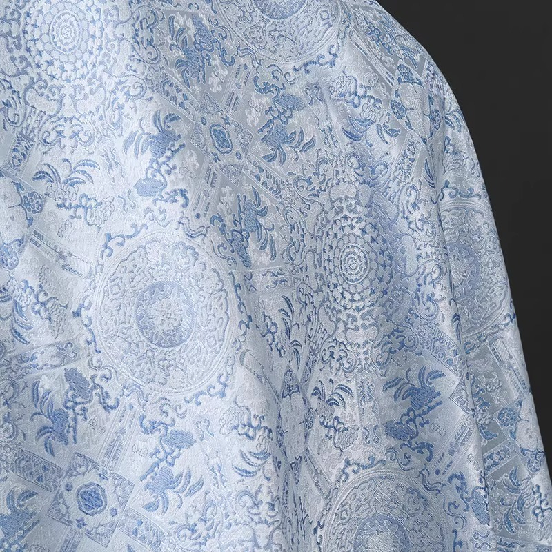 Sky Blue Jacquard Sewing Fabri - Vintage Sewing Textile incelemesi ve fiyatı