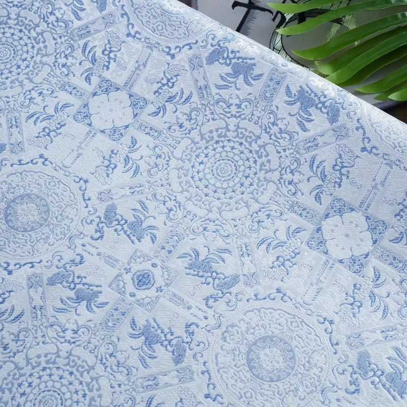 Sky Blue Jacquard Sewing Fabri - Vintage Sewing Textile incelemesi ve fiyatı
