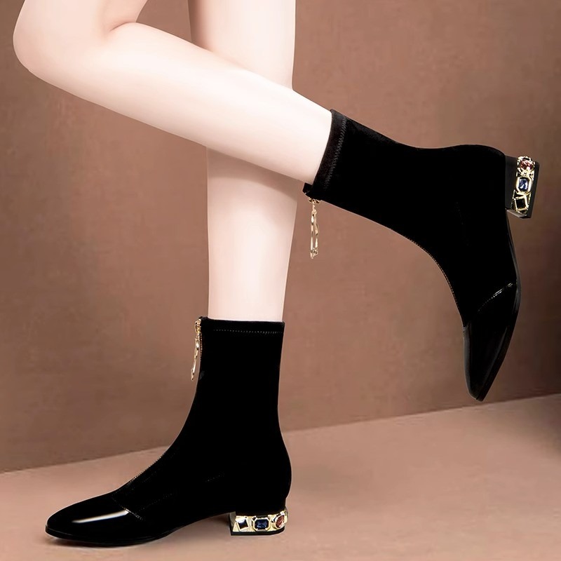 Women Shiny Sequin Ankle Boots - Sewing Front Zipper incelemesi ve fiyatı