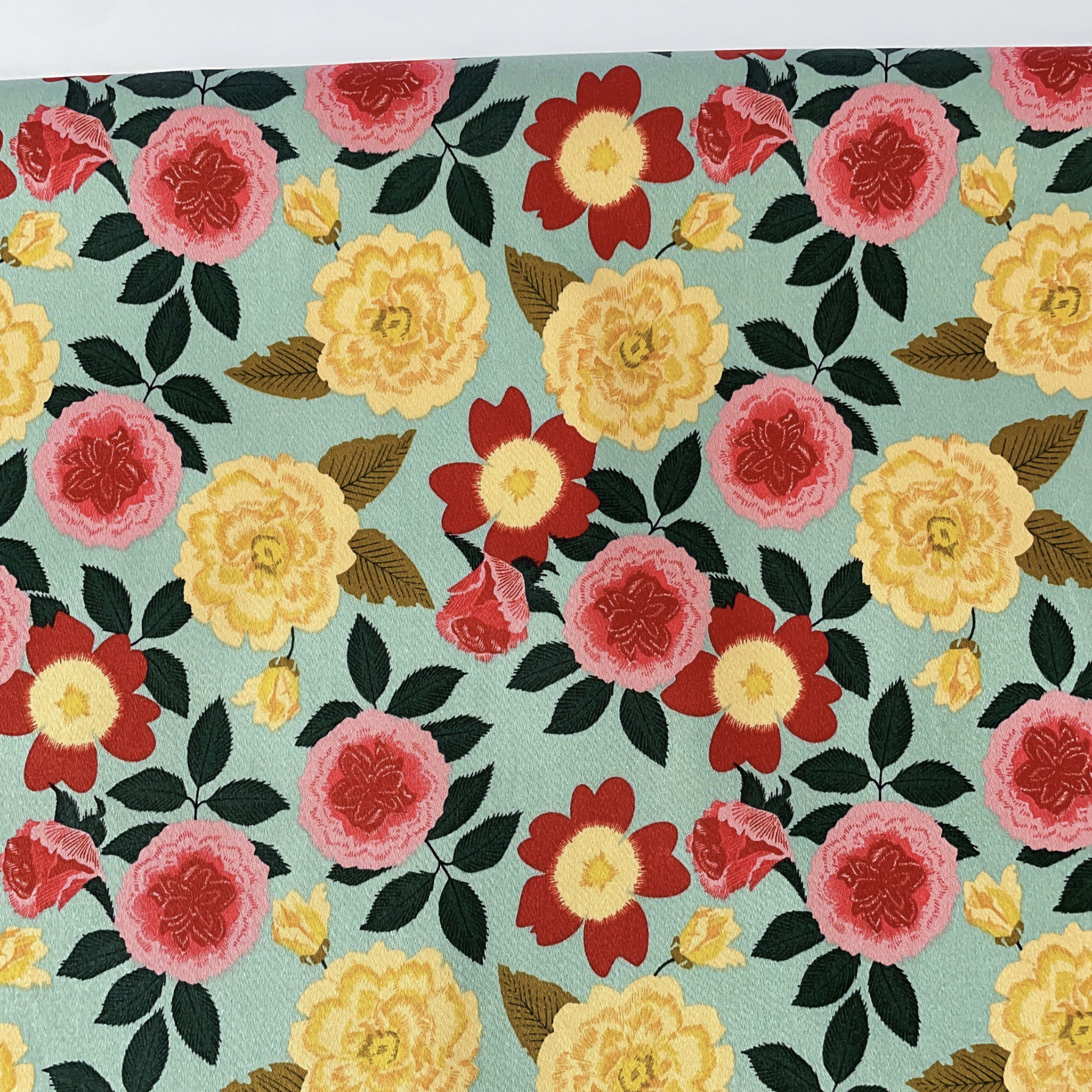 Vintage Floral Printed Satin 1 - Vintage Sewing Textile incelemesi ve fiyatı