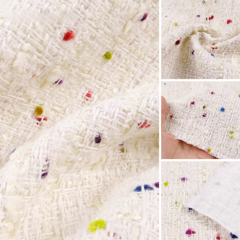 Creamy White 3D Grid Colorful  - Sewing Tweed incelemesi ve fiyatı