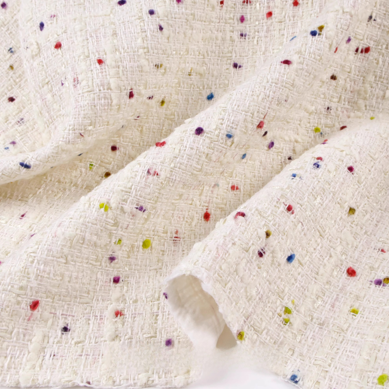 Creamy White 3D Grid Colorful  - Sewing Tweed incelemesi ve fiyatı