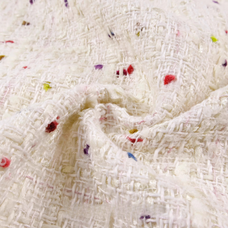 Creamy White 3D Grid Colorful  - Sewing Tweed incelemesi ve fiyatı